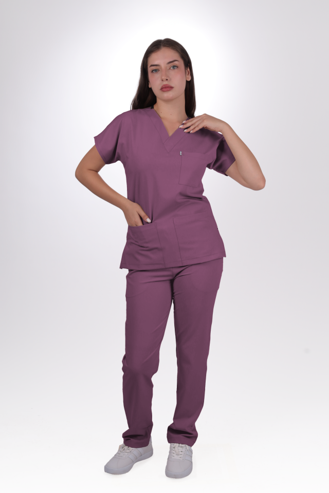 Premium Likralı Klasik Seri Kadın Açık Mürdüm Scrubs