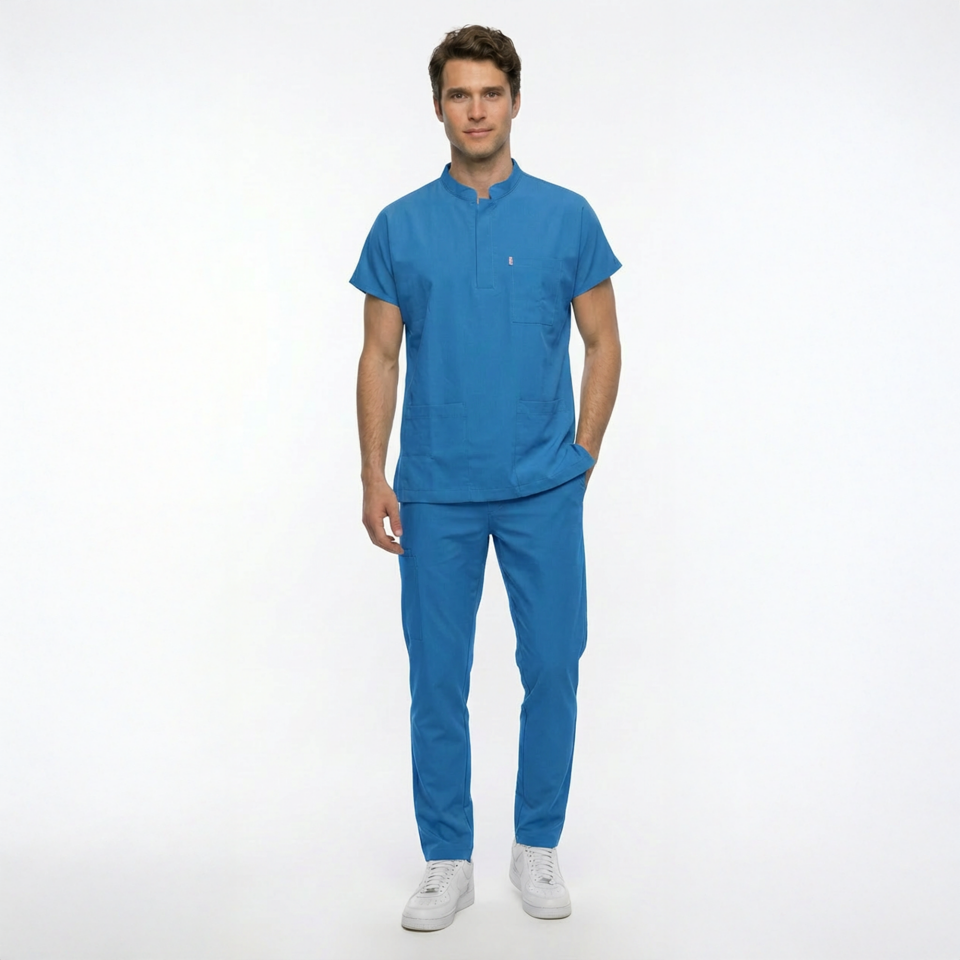 Likralı Snap Seri Erkek Petrol Mavisi Scrubs