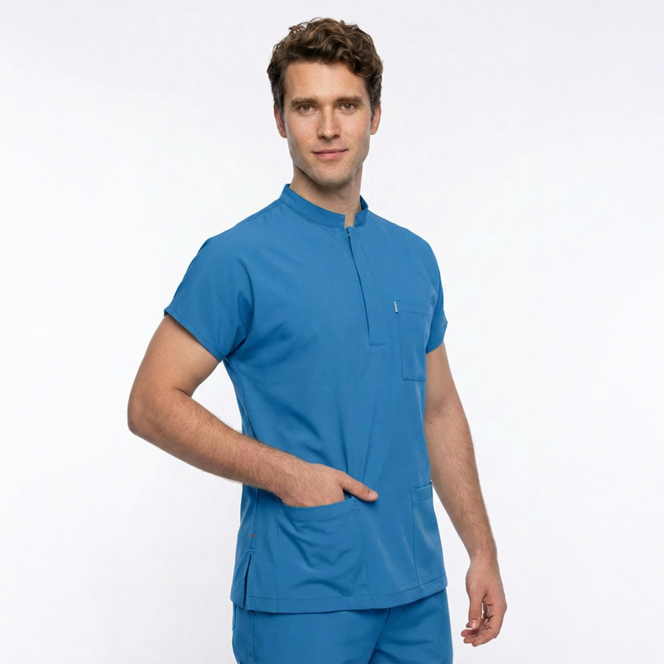 Likralı Snap Seri Erkek Petrol Mavisi Scrubs