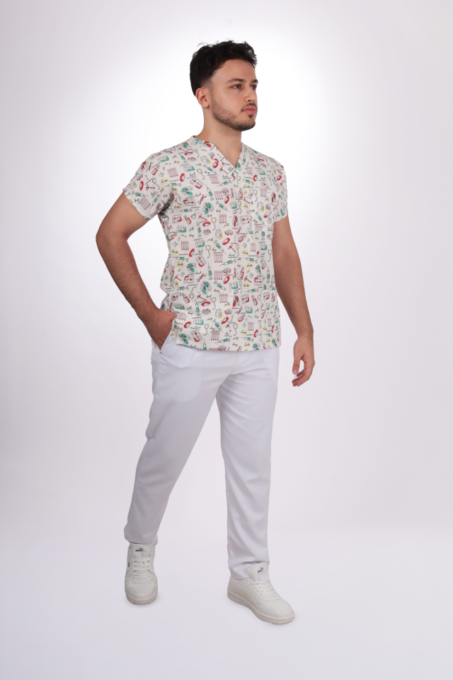 Premium Likralı  Desenli Seri Ambulans Desen Erkek Tek Üst