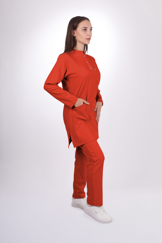 Premium Likralı Tesettür Seri Kadın Turuncu Scrubs