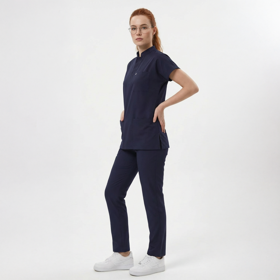 Likralı Snap Seri Kadın Lacivert Scrubs