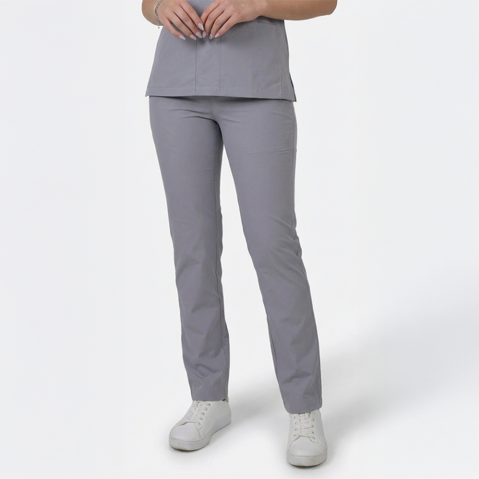 Terycoton Kumaş Klasik Seri Kadın Açık Gri Scrubs