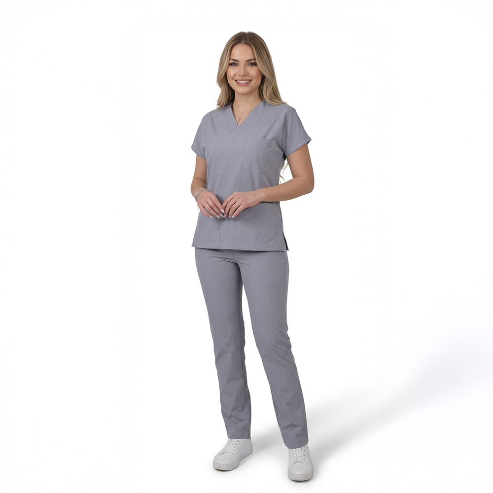 Terycoton Kumaş Klasik Seri Kadın Açık Gri Scrubs