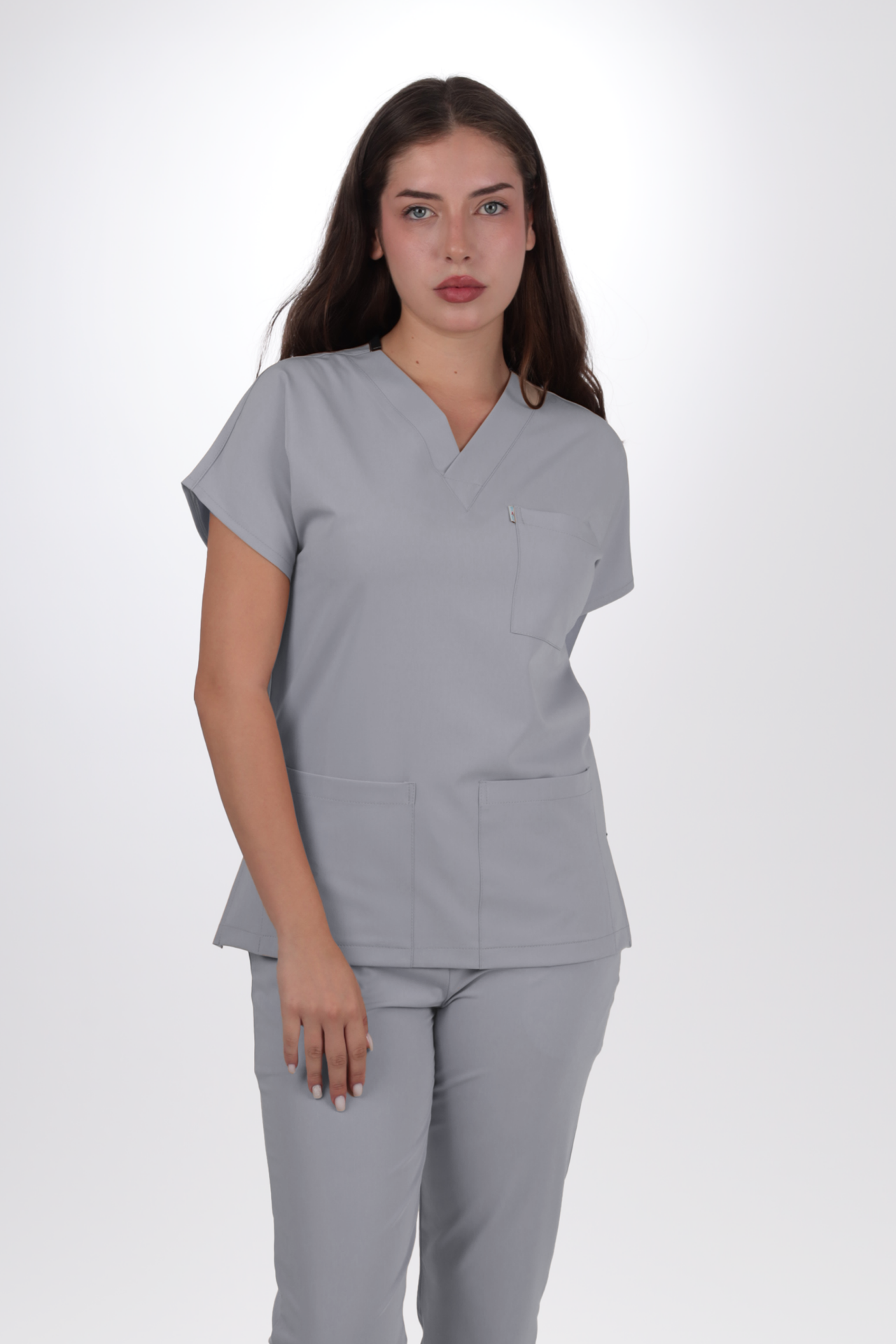 Terycoton Kumaş Klasik Seri Kadın Açık Gri Scrubs