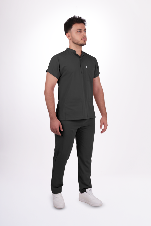 Likralı Snap Seri Erkek Antrasit Gri Scrubs