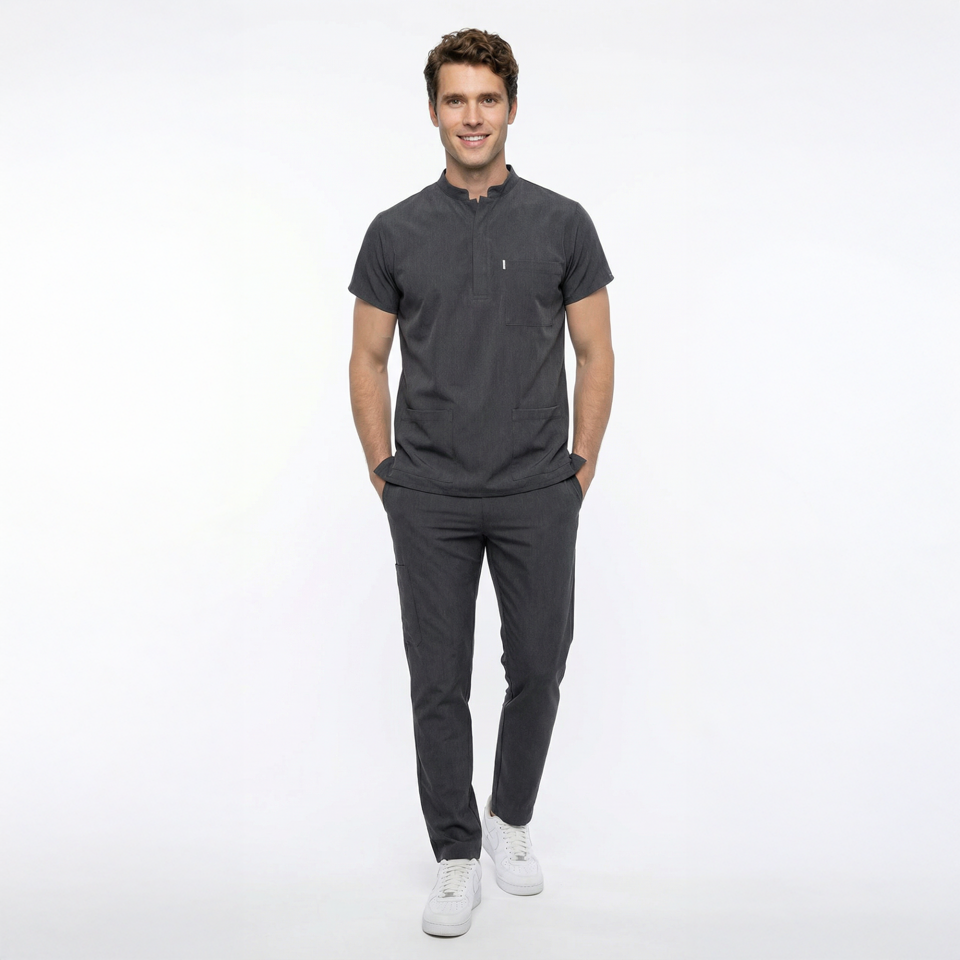 Likralı Snap Seri Erkek Antrasit Gri Scrubs