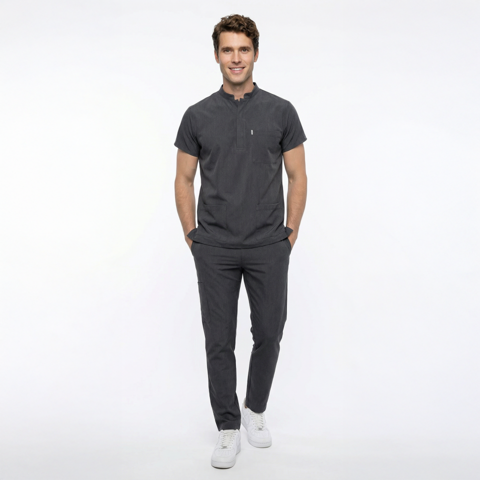 Likralı Snap Seri Erkek Antrasit Gri Scrubs