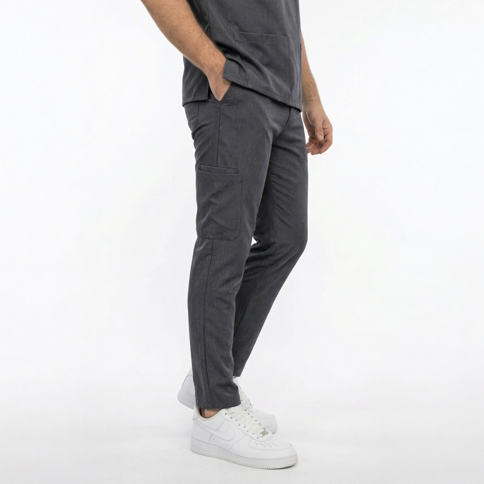 Likralı Snap Seri Erkek Antrasit Gri Scrubs