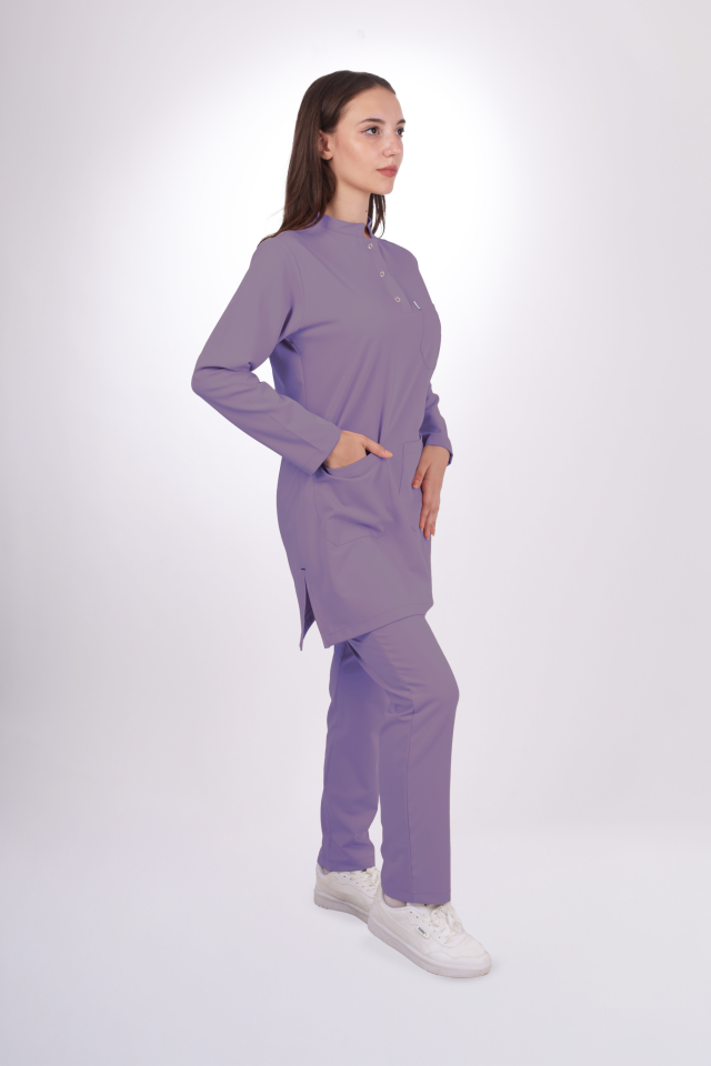Premium Likralı Tesettür Seri Kadın Lila Scrubs