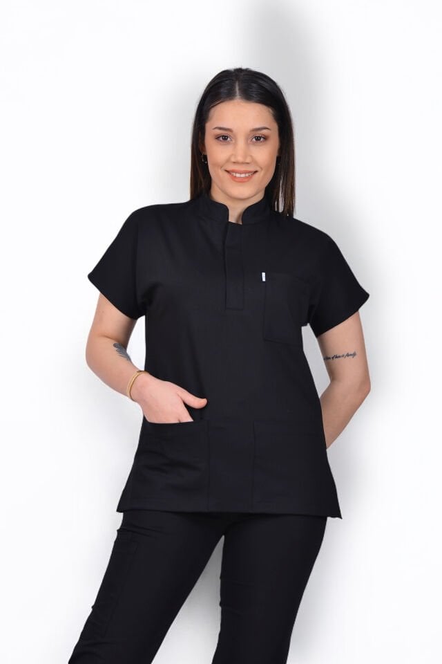 Premium Likralı Snap Seri Kadın Siyah Scrubs