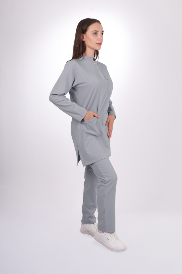 Premium Likralı Tesettür Seri Kadın Açık Gri Scrubs