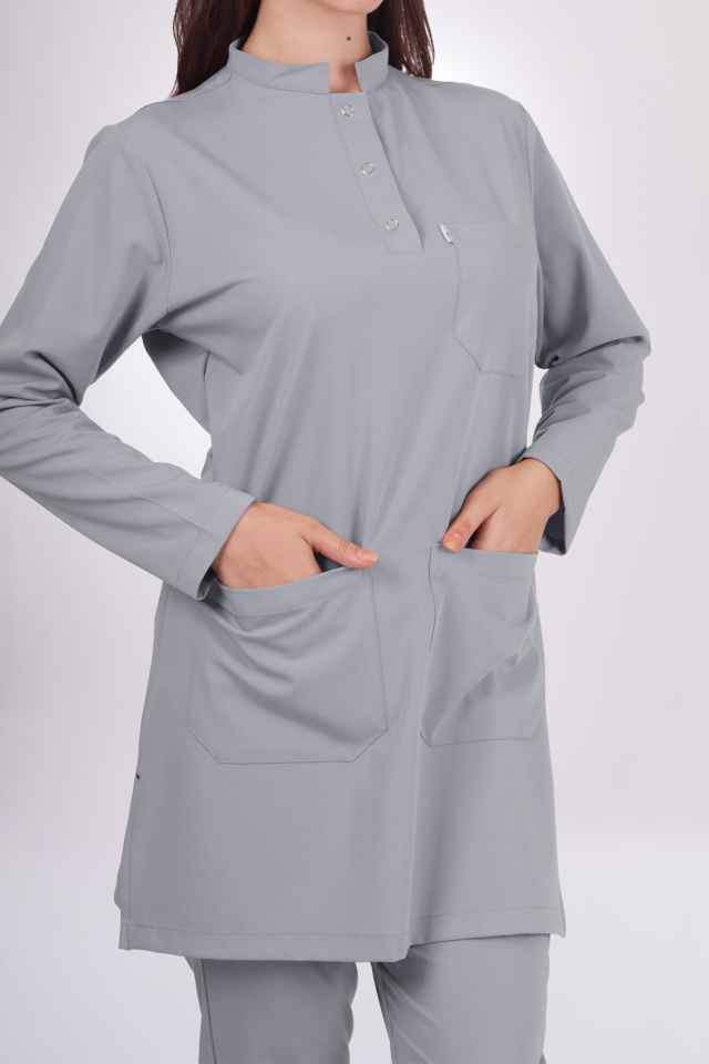 Premium Likralı Tesettür Seri Kadın Açık Gri Scrubs