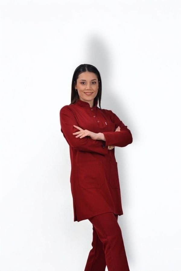 Premium Likralı Tesettür Seri Kadın Bordo Scrubs