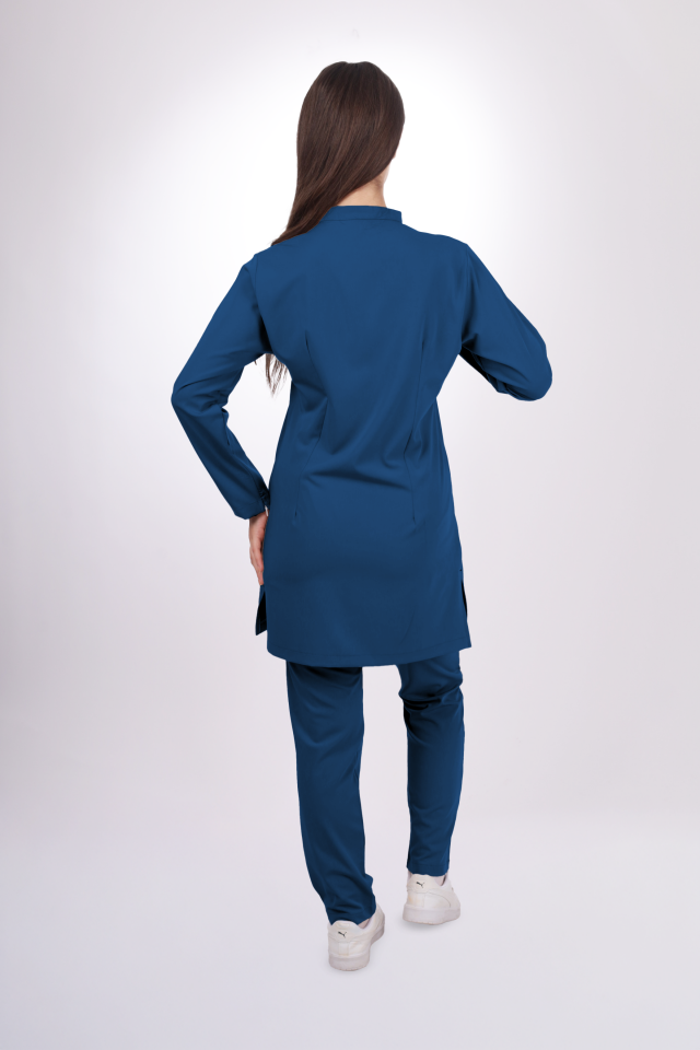 Premium Likralı Tesettür Seri Kadın Marine Petrol Scrubs