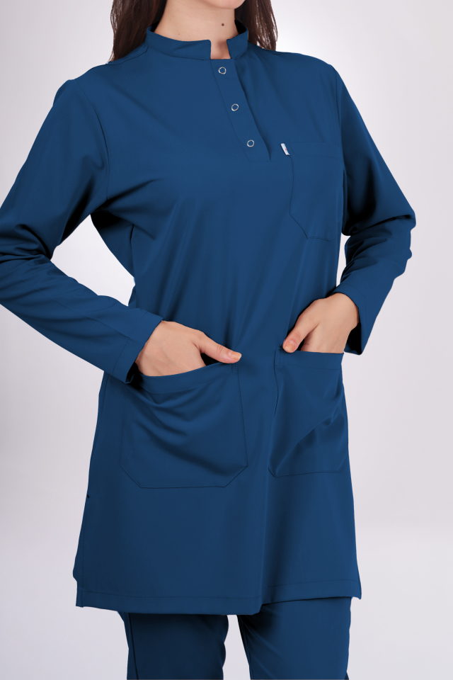 Premium Likralı Tesettür Seri Kadın Marine Petrol Scrubs