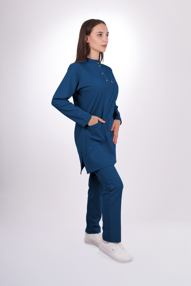 Premium Likralı Tesettür Seri Kadın Marine Petrol Scrubs