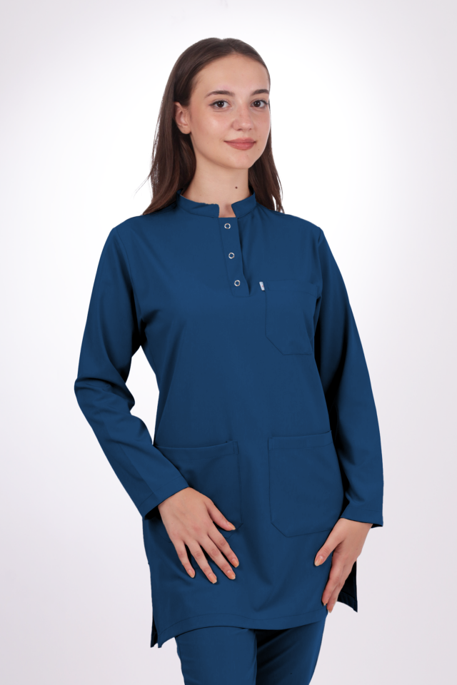 Premium Likralı Tesettür Seri Kadın Marine Petrol Scrubs