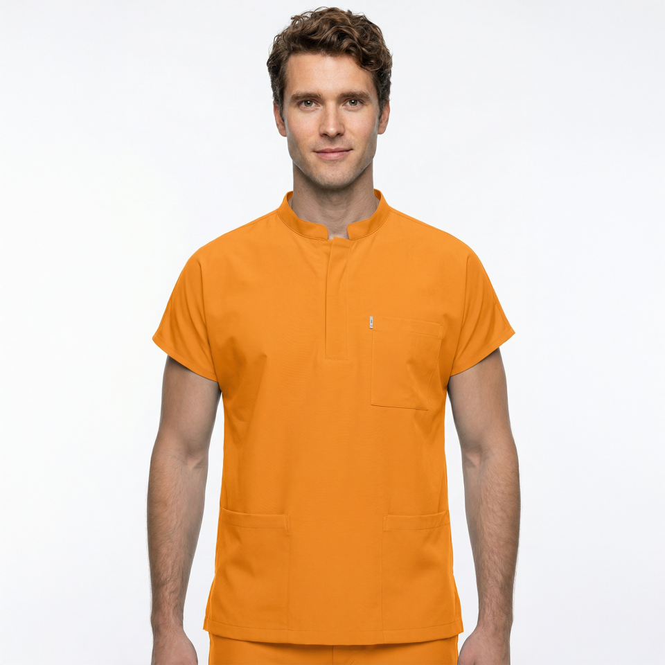 Likralı Snap Seri Erkek Hardal Sarısı Scrubs