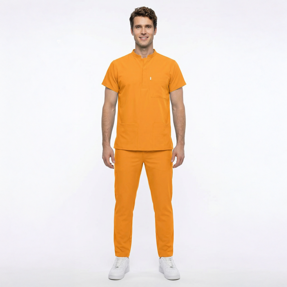 Likralı Snap Seri Erkek Hardal Sarısı Scrubs