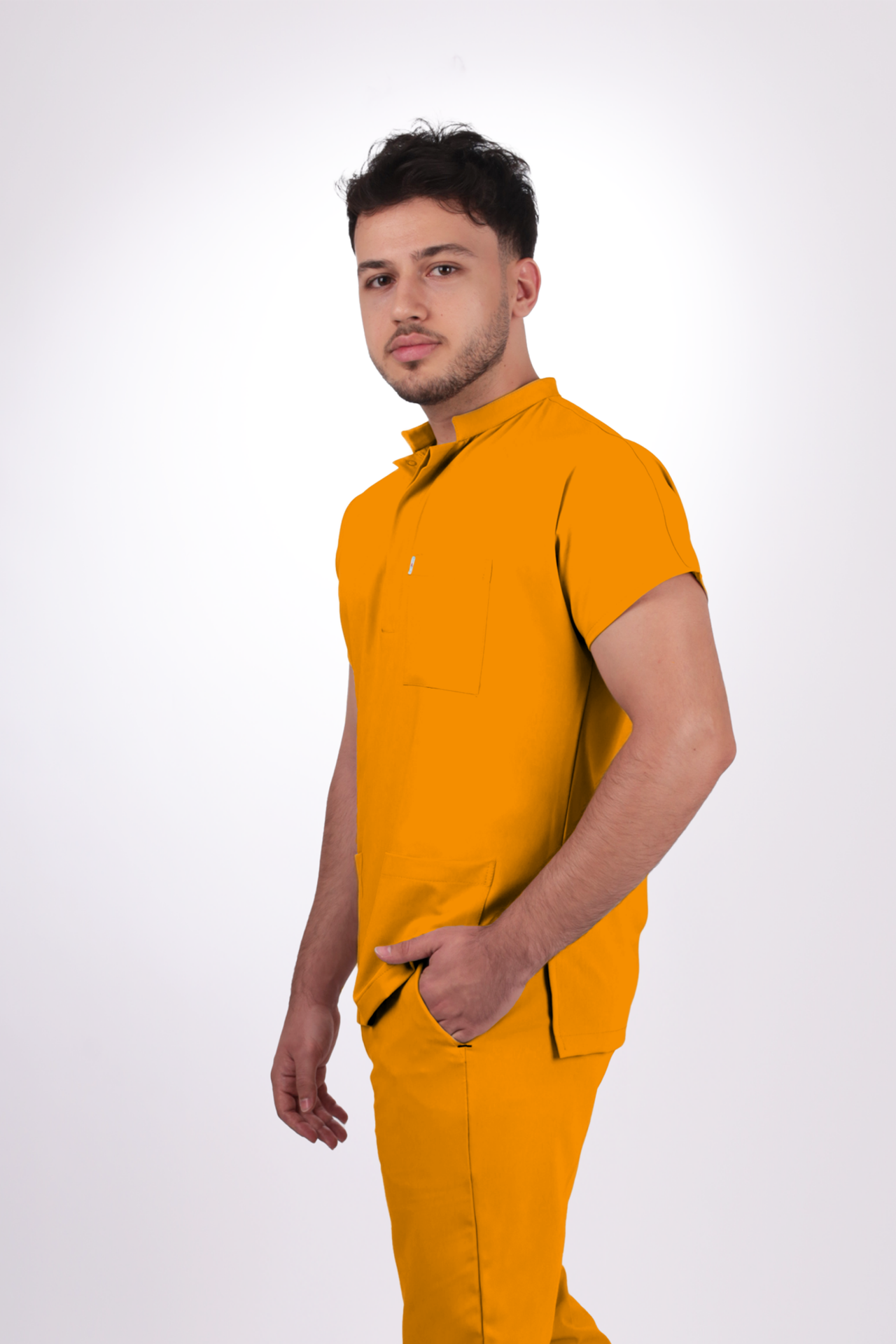 Likralı Snap Seri Erkek Hardal Sarısı Scrubs