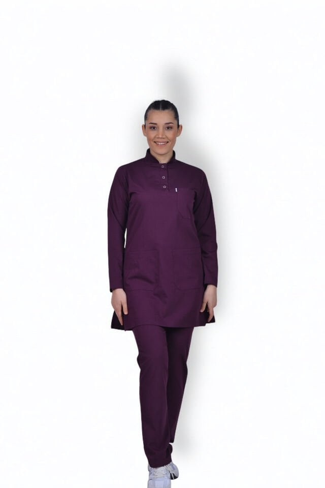 Likralı Tesettür Model Kadın Mürdüm Scrubs