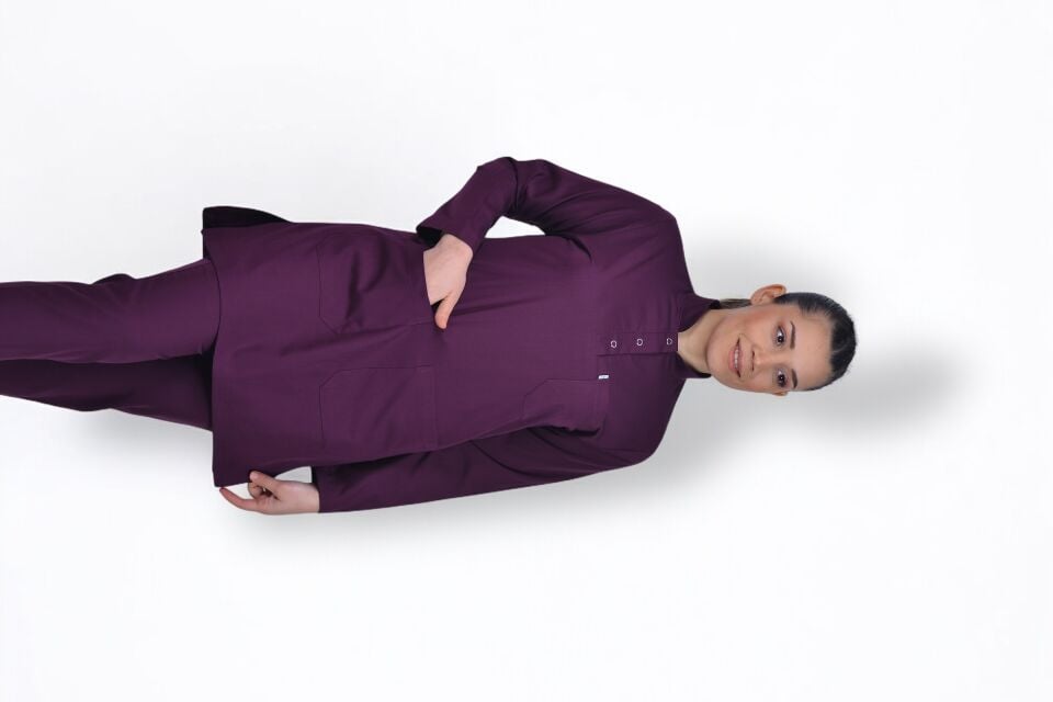 Likralı Tesettür Model Kadın Mürdüm Scrubs