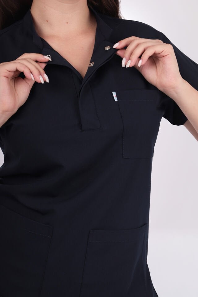 Likralı Snap Seri Kadın Siyah Scrubs