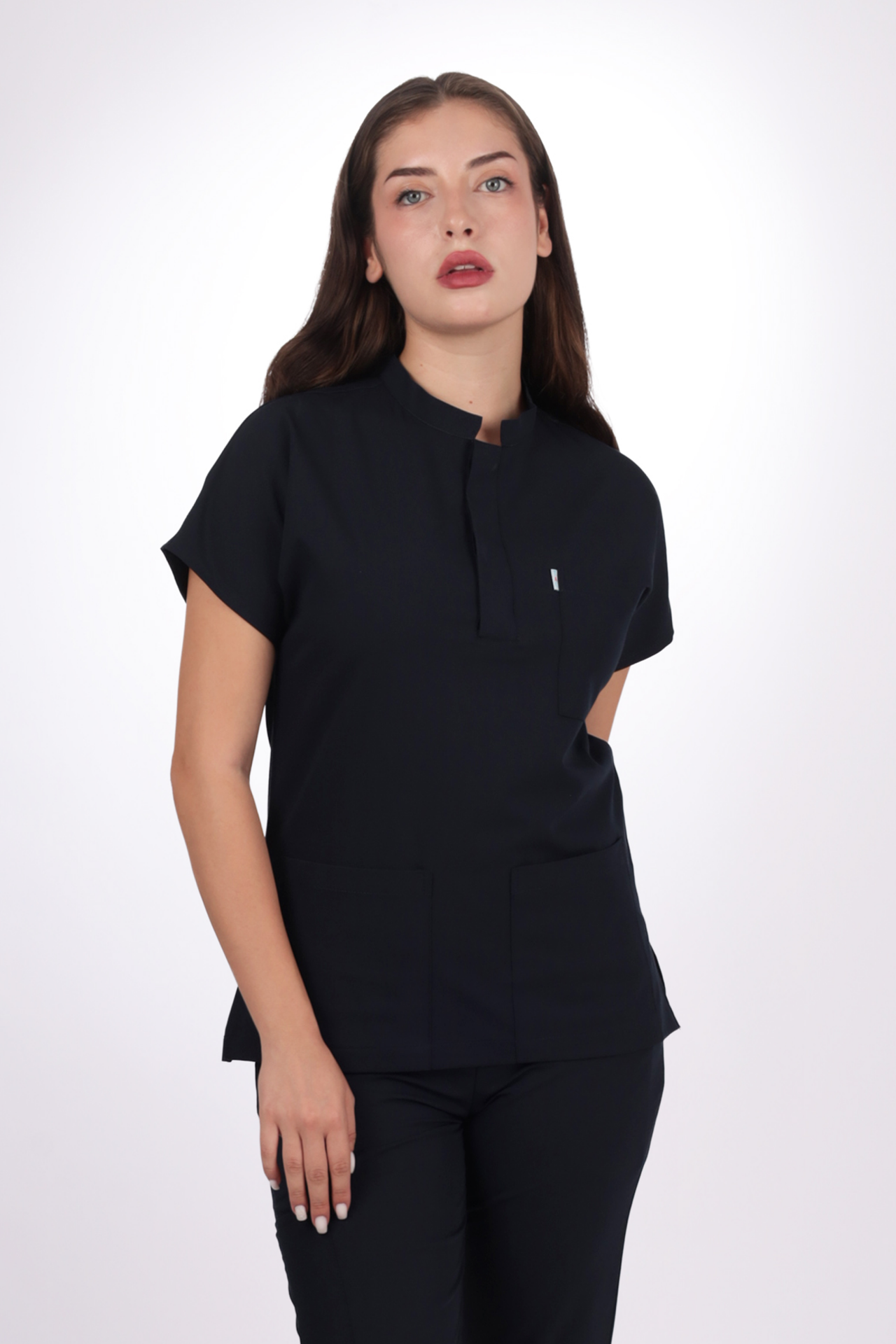 Likralı Snap Seri Kadın Siyah Scrubs