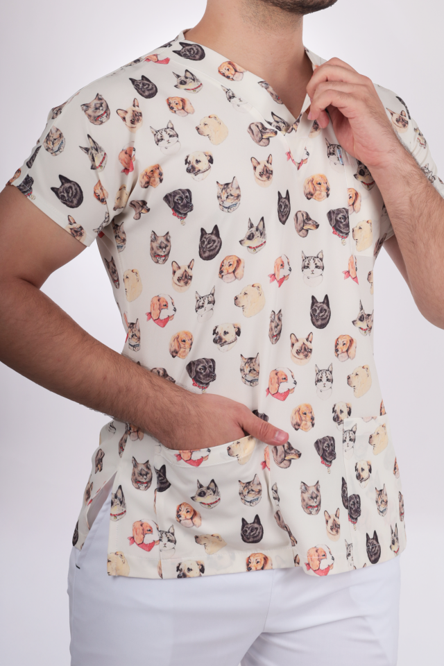Desenli Seri Kedi Köpek Desen Erkek Tek Üst