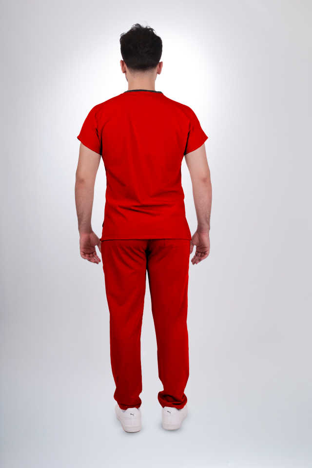 Premium Likralı Klasik Seri Erkek Kırmızı Scrubs