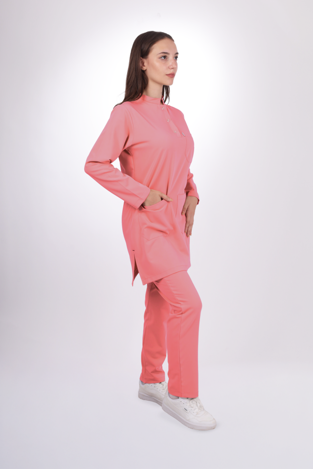 Premium Likralı Tesettür Seri Kadın Pembe Scrubs