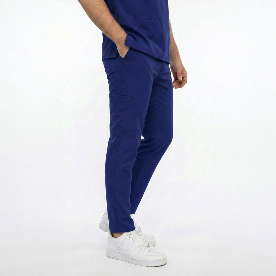 Likralı Snap Seri Erkek Saks Mavisi Scrubs