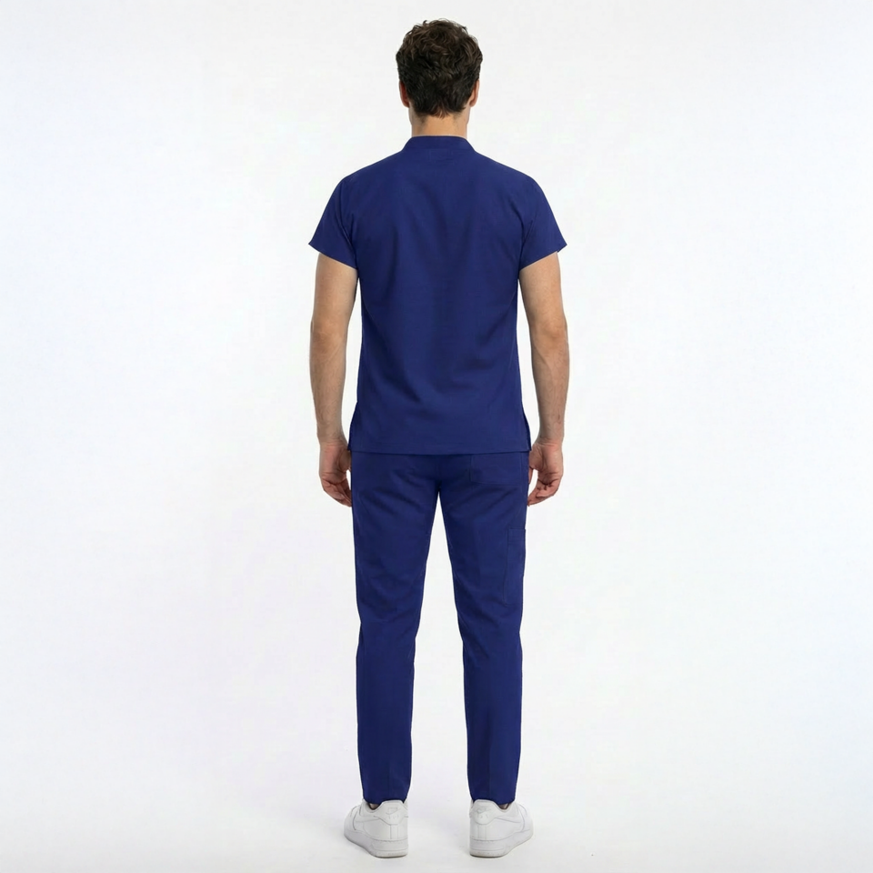 Likralı Snap Seri Erkek Saks Mavisi Scrubs