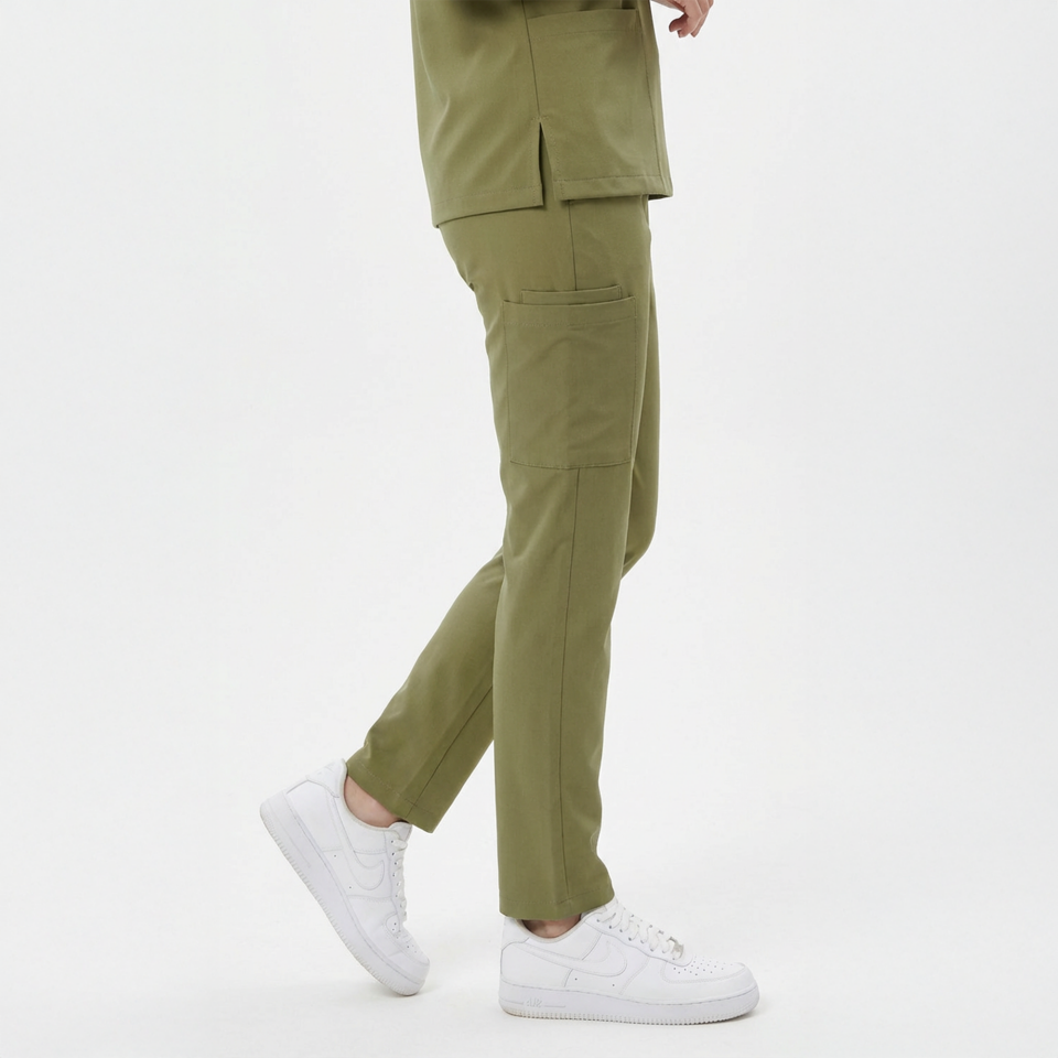 Likralı Snap Seri Kadın Haki Scrubs