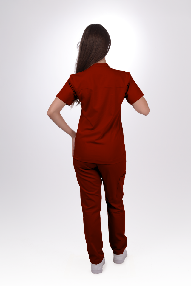 Premium Likralı SnapPrime Seri Kadın Bordo Scrubs