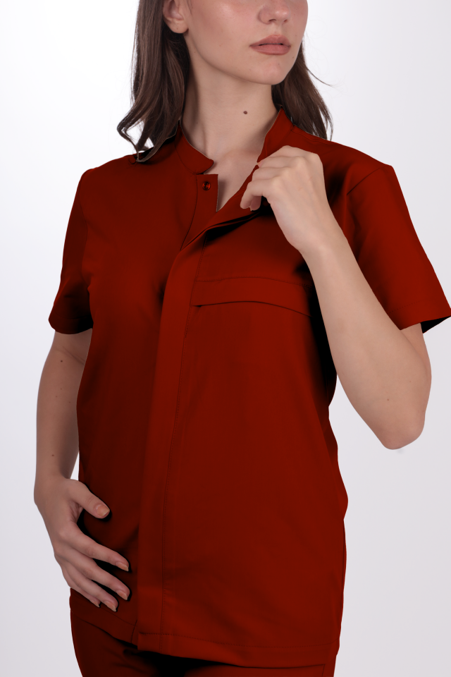 Premium Likralı SnapPrime Seri Kadın Bordo Scrubs