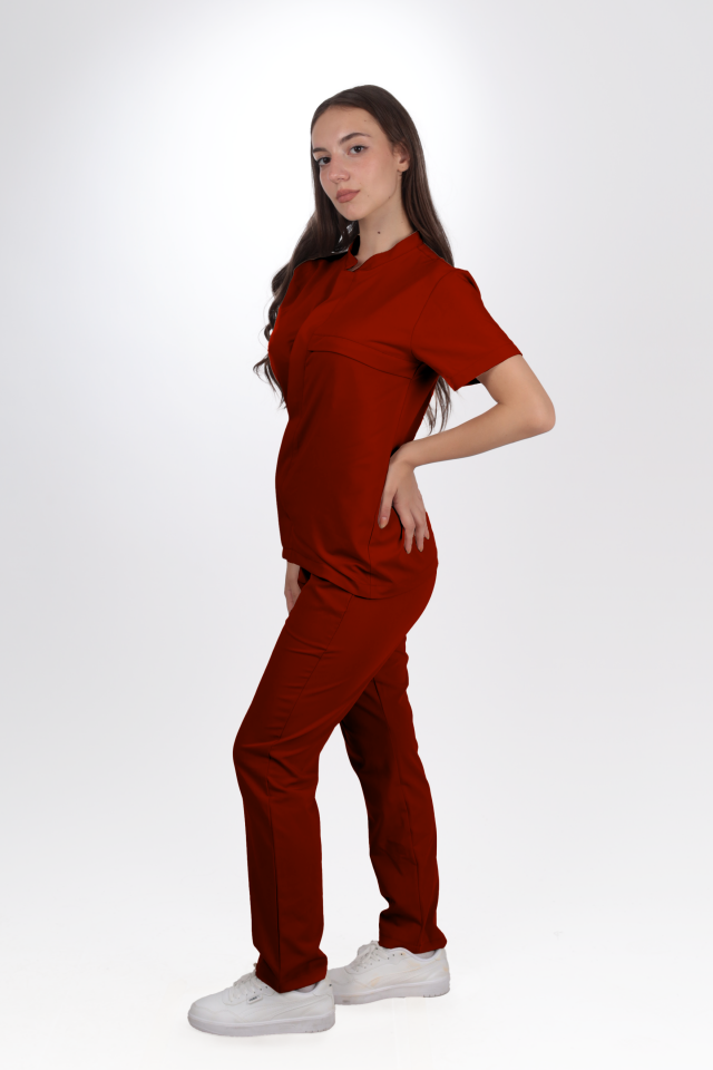 Premium Likralı SnapPrime Seri Kadın Bordo Scrubs