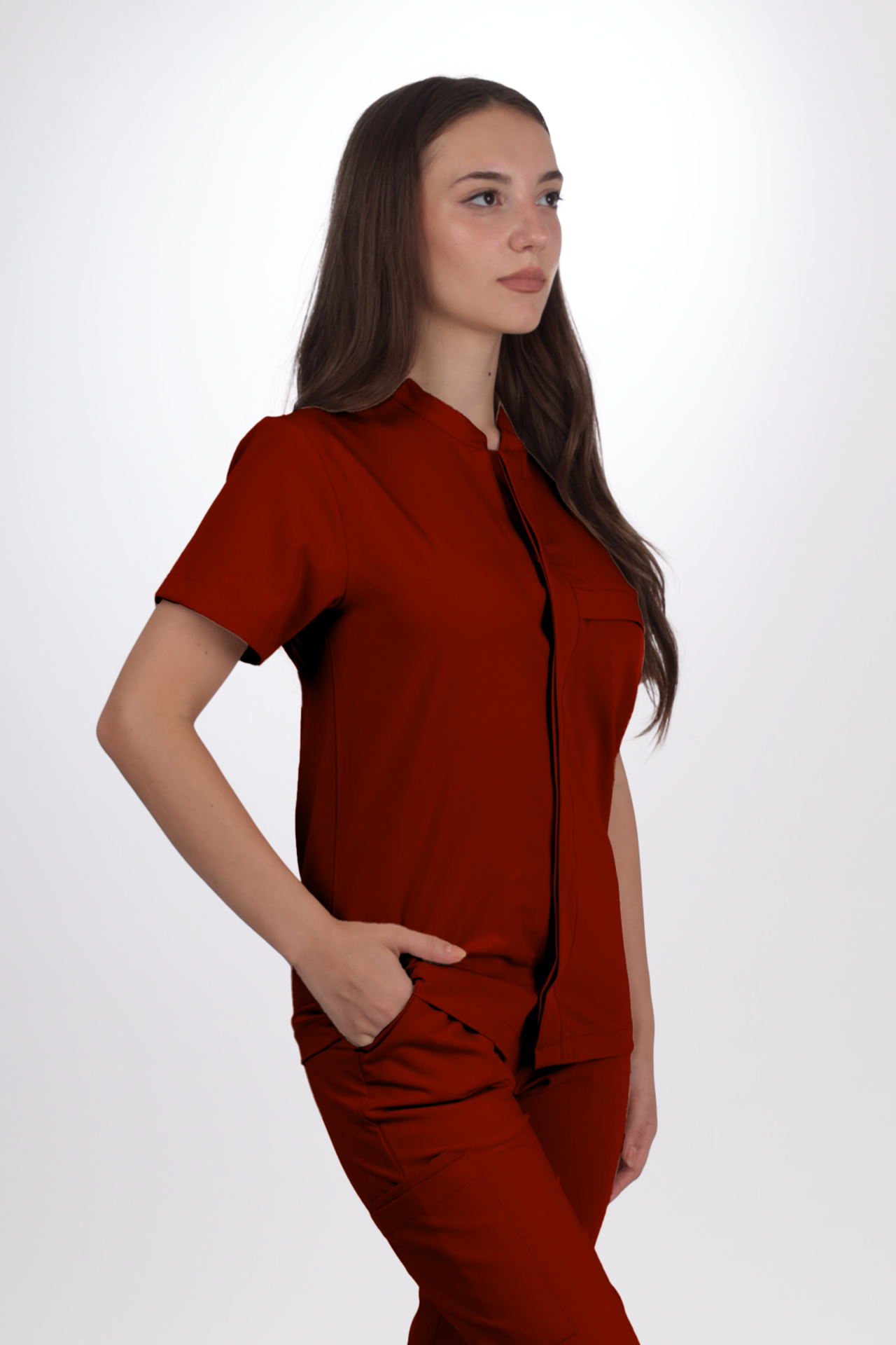 Premium Likralı SnapPrime Seri Kadın Bordo Scrubs