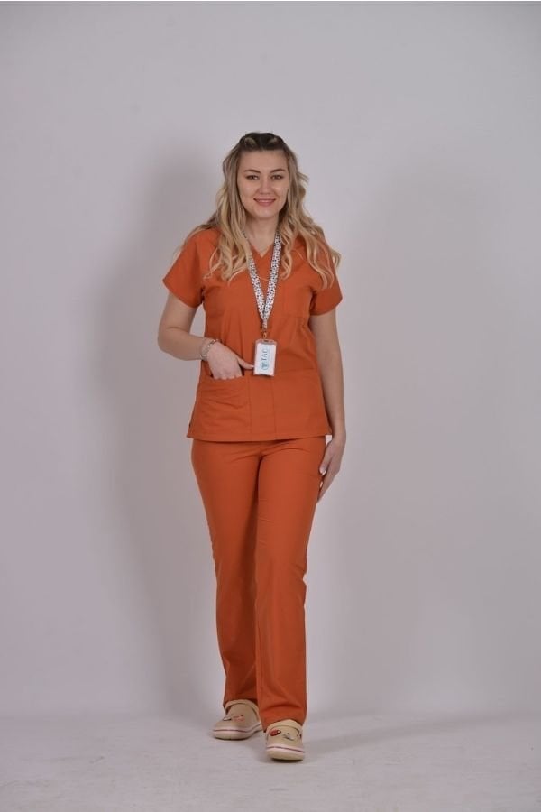 Terycoton Kumaş Klasik Seri Kadın Kiremit  Takım