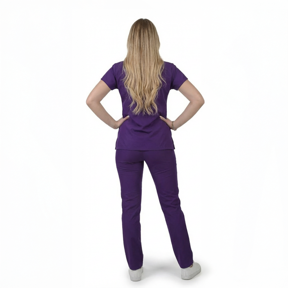Terycoton Kumaş Klasik Seri Kadın Mor Scrubs