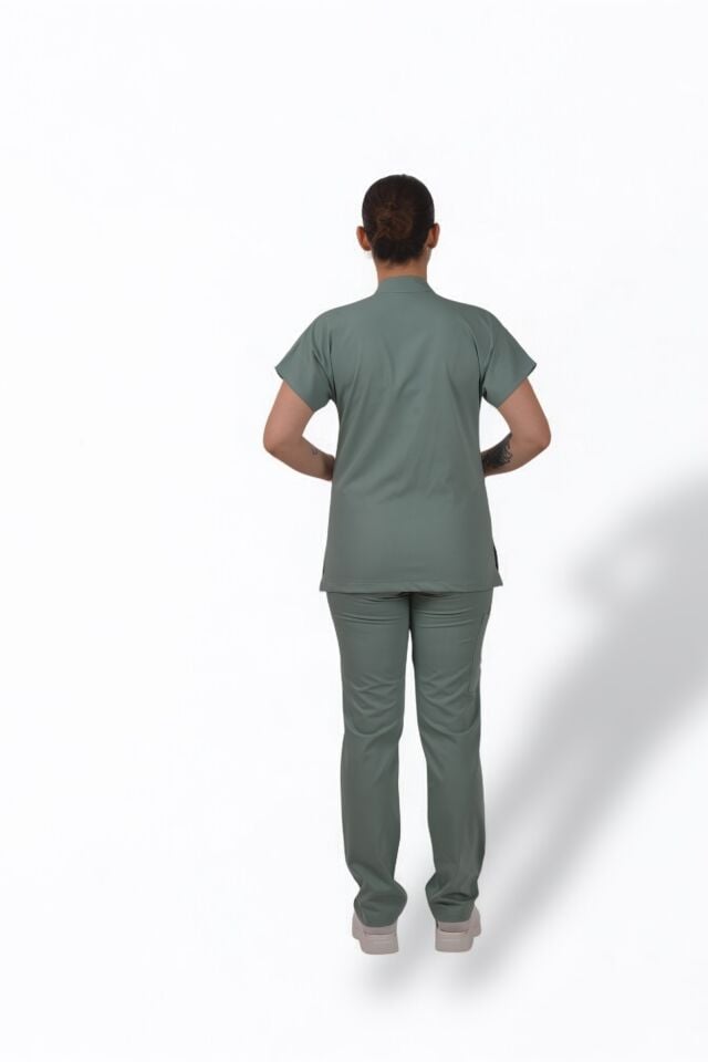 Likralı Snap Seri Kadın Küf Yeşili Scrubs