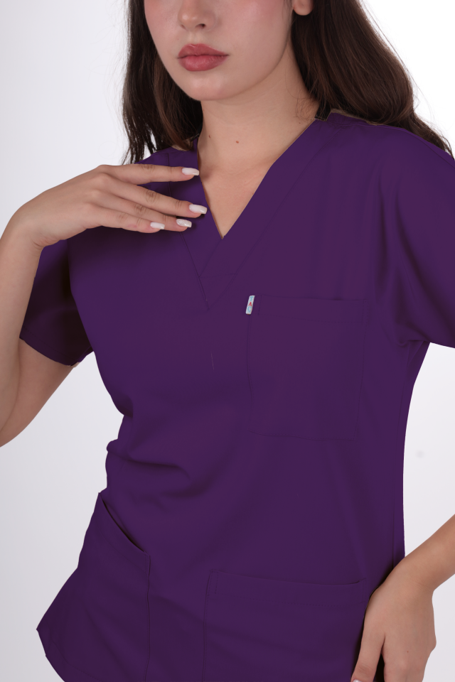 Terycoton Kumaş Klasik Seri Kadın Mor Scrubs