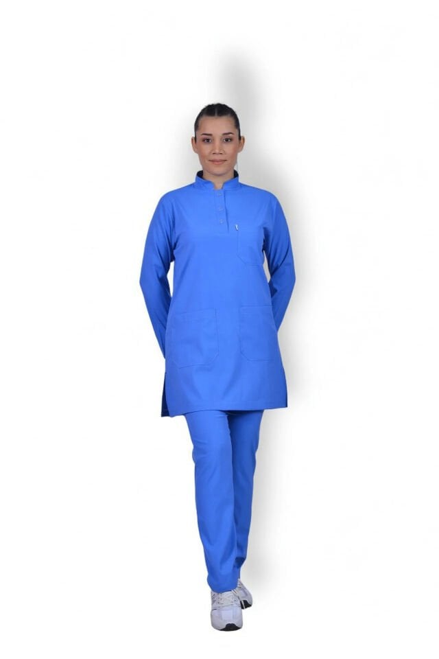 Likralı Tesettür Model Kadın Gök Mavisi Scrubs