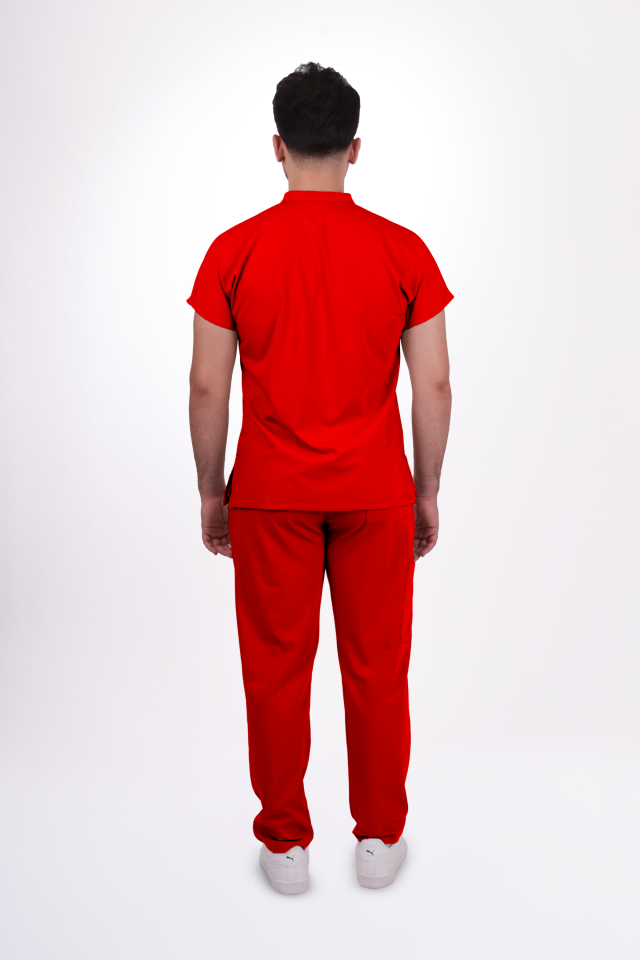 Likralı Snap Seri Erkek Kırmızı Scrubs