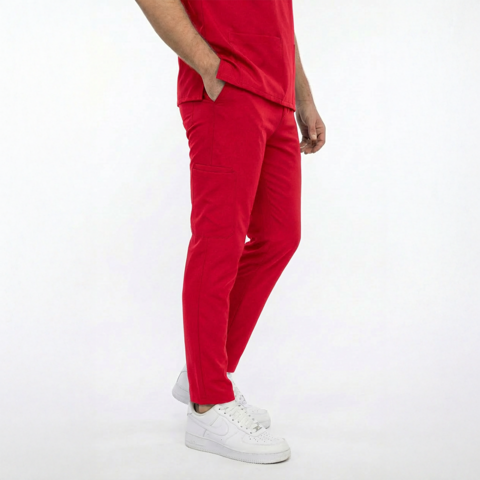 Likralı Snap Seri Erkek Kırmızı Scrubs