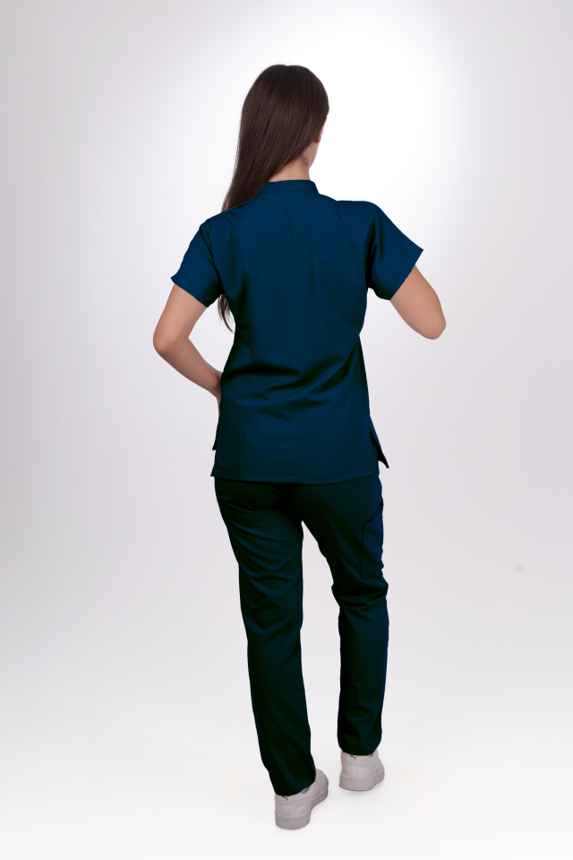 Likralı Snap Seri Kadın Havacı Mavi Scrubs