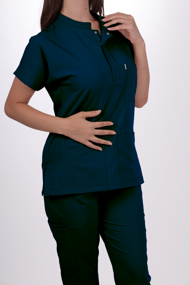 Likralı Snap Seri Kadın Havacı Mavi Scrubs