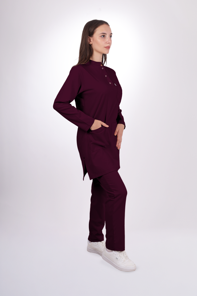 Premium Likralı Tesettür Seri Kadın Mürdüm  Scrubs