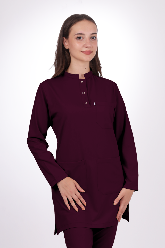 Premium Likralı Tesettür Seri Kadın Mürdüm  Scrubs